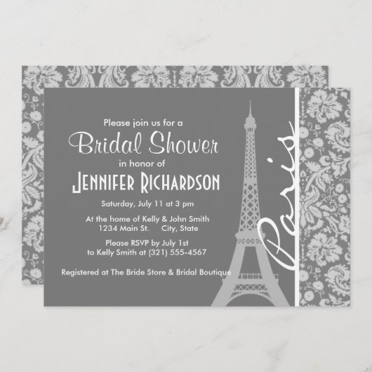 Grijze Damask Parijs Kaart (Voorkant / Achterkant)