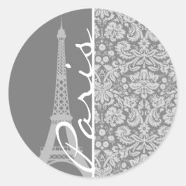 Grijze Damask Parijs Ronde Sticker