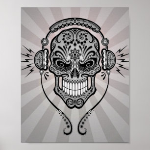 Grijze DJ Suikerschedel met licht Poster