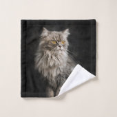 Grijze donzige kat bad handdoek (Wasdoekje)