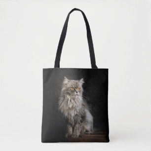 Grijze donzige kat draagtas