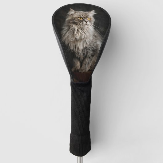 Grijze donzige kat golfheadcover (Voorkant)