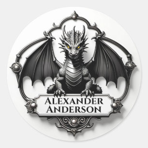 Grijze Draak met Gele Ogen Personaliseer  Ronde Sticker