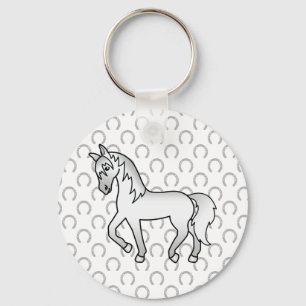 Grijze Dravende Paard Mooie Cartoon Illustratie Sleutelhanger