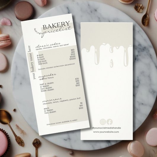 Grijze Drip Menu Bakkerij prijslijst