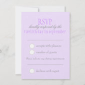 Grijze duif paarse lint formele trouwerij RSVP Kaart (Achterkant)