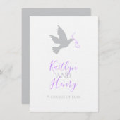 Grijze duif paarse lint verandering van bruiloft p kaart (Voorkant / Achterkant)