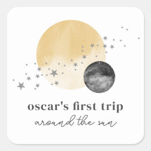 Grijze eerste reis rond de zon vierkante sticker