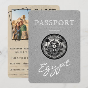 Grijze Egyptische paspoort trouwkaart Save the Dat Date