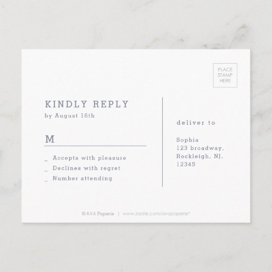 Grijze elegante moderne klassieke bruiloft RSVP Uitnodiging Briefkaart (Achterkant)