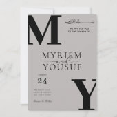 Grijze elegante moderne monogram moslim bruiloft i kaart (Voorkant)