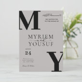 Grijze elegante moderne monogram moslim bruiloft i kaart (Staand voorkant)