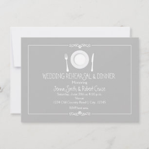 Grijze elegante trouwrepetitie diner uitnodiging