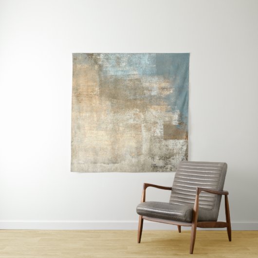 Grijze en beige Abstracte kunst Schildingegrepen a Wandkleed (In Situ (horizontaal))