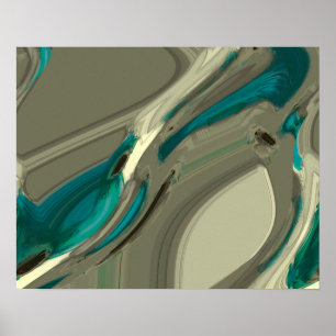 Grijze en blauwe Abstracte kunst Poster