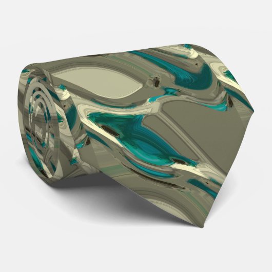 Grijze en blauwe Abstracte kunst Stropdas (Opgerold)
