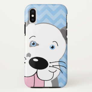 Grijze en blauwe Cartoon Pit Bull Cute Dog Phone C iPhone X Hoesje