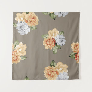grijze en crèmebloemen met bladbunkerpatroon wandkleed