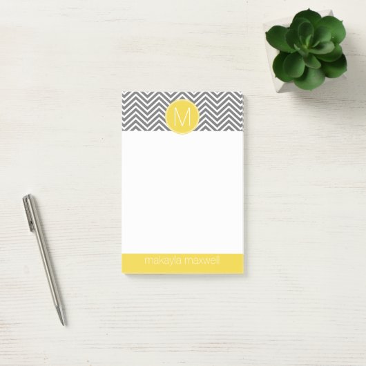 Grijze en gele Chevrons met aangepast monogram Post-it® Notes (Kantoor)