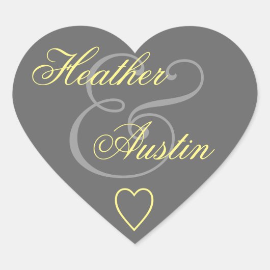 Grijze en gele envelop bruiloft V14A Hart Sticker (Voorkant)