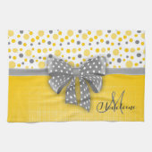 Grijze en gele pokadots, grijs gekleurd lint theedoek (Horizontaal)