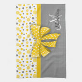 Grijze en gele pokadots, zonnige gele lint theedoek (Verticaal)