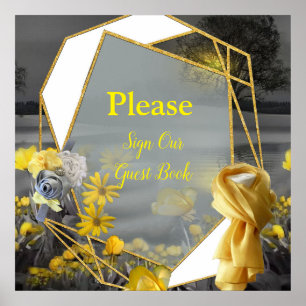 Grijze en gele tulpen met zonsondergang poster