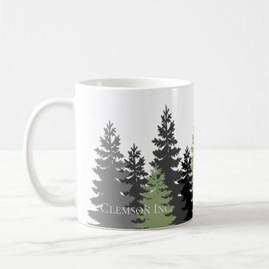 Grijze en groene Evergreen Trees Elegant en Rustic Koffiemok (Links)