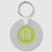 Grijze en Limoen Chevrons met aangepast monogram Sleutelhanger (Voorkant)