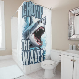 Grijze en Navy Shark Teeth Graffiti Street Design Douchegordijn