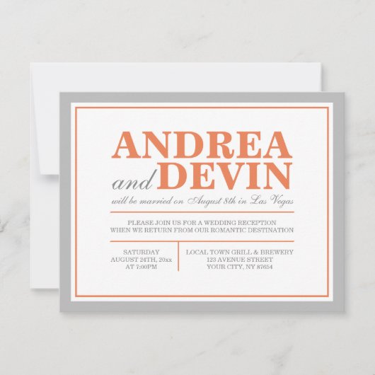 Grijze en Oranje bruiloft Uitsluitend uitnodiginge Kaart (Voorkant)