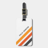 Grijze en oranje diagonaalretroraffels wit bagagelabel (Voorkant verticaal)