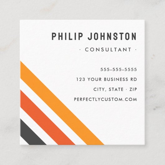 Grijze en oranje retro strepen toevoegen logo wit vierkante visitekaartje (Voorkant)