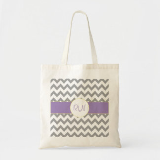 Grijze en Paarse Chevron Striped Monogram Canvas t Tote Bag