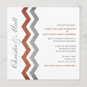 Grijze en rode Zig Zag Wedding Invitaties Kaart