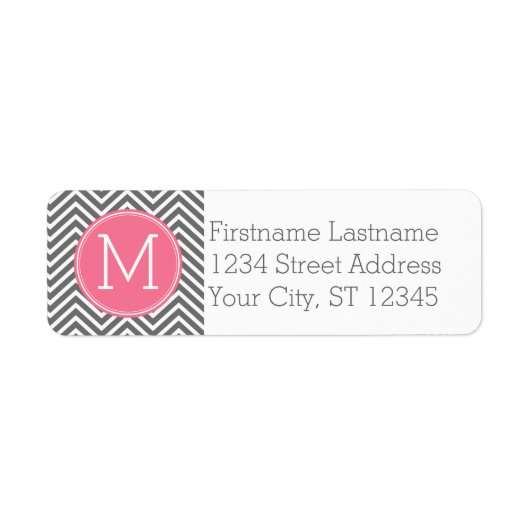 Grijze en roze Chevrons met aangepast monogram Etiket (Voorkant)