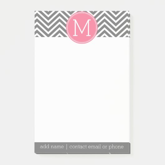 Grijze en roze Chevrons met aangepast monogram Post-it® Notes (Voorkant)