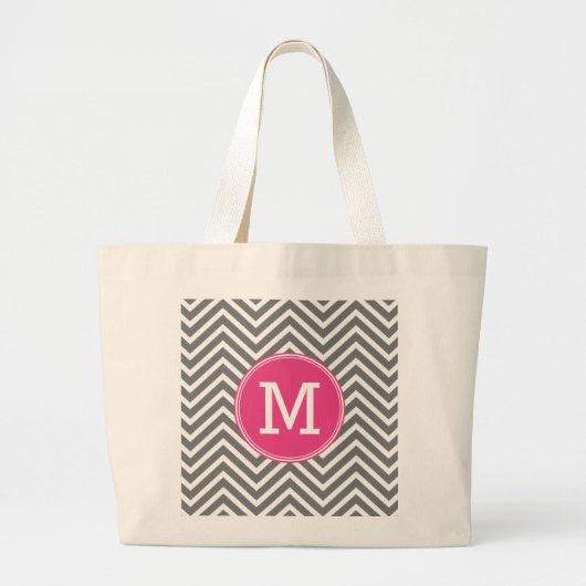 Grijze en roze Chevrons met aangepaste driestuksvo Grote Tote Bag (Voorkant)