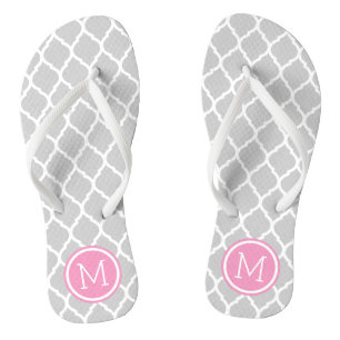 Grijze en roze Marokkaanse Quatrefoil-monogram Teenslippers