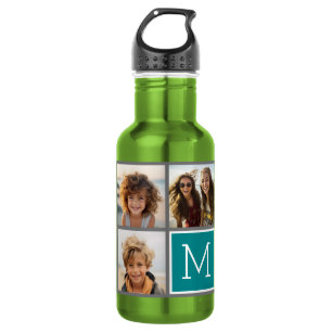 Grijze en Teal Instagram foto collage monogram Waterfles