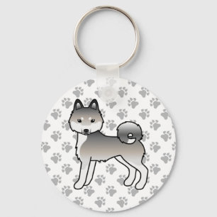 Grijze en Witte Alaskan Klee Kai Mooie Hond & Poot Sleutelhanger