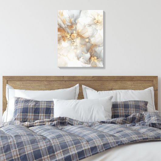 Grijze en witte alcohol inkt canvas afdruk (Insitu (Slaapkamer))