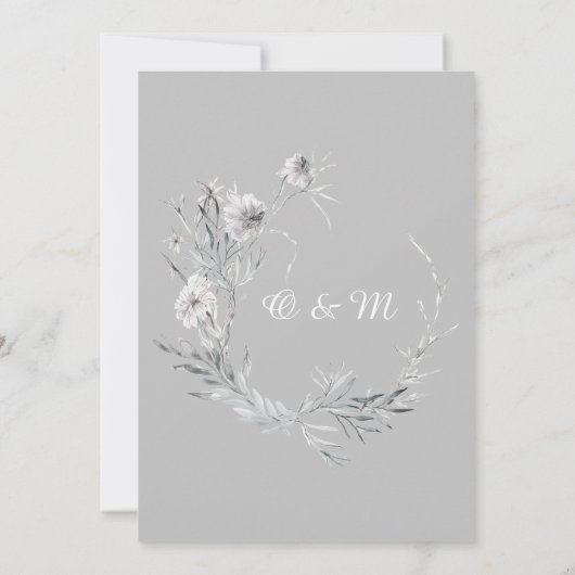 Grijze en witte bloemen. Bloemige rustieke trouw Kaart (Achterkant)