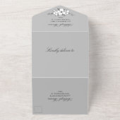 Grijze en witte  bloemen bruiloft all in one uitnodiging (Buitenkant)