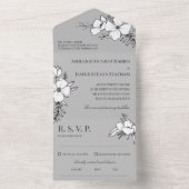 Grijze en witte  bloemen bruiloft all in one uitnodiging (Binnen)