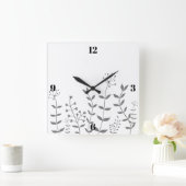 Grijze en witte bloemen vierkante klok (Huis)