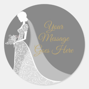 Grijze en Witte Elegante Kant Jurk Bruidsdouche Ronde Sticker