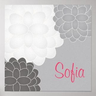Grijze en witte Floral Nursery Wall Afdrukken Poster