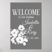 grijze en witte Floral Weddenschap Welkom Poster (Voorkant)
