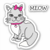 Grijze en witte gevlekte kitten met roze strik Sti Sticker (Voorkant)